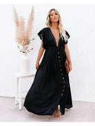 Black Coleen™ Airy Maxi Dress by Lumina Vancouver, flowing fabric, sleeveless design, perfect for summer or casual occasions.