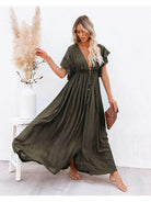 Black Coleen™ Airy Maxi Dress by Lumina Vancouver, flowing lightweight fabric, one size, perfect for summer or casual wear.