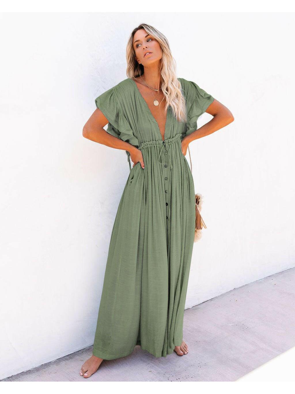Black Coleen™ Airy Maxi Dress by Lumina Vancouver, flowy fabric, one-size fits, perfect for casual or elegant occasions.
