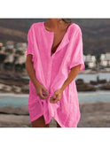White lightweight Costa dress by Lumina Wear, shown on model with flowing fabric and casual style.