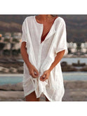 Lightweight white Costa dress by Lumina Wear featuring a flowy silhouette and casual style, perfect for warm weather.