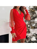 Black Cristina elegant sleeve wrap dress by Lumina Wear featuring pearl sleeves, stylish and sophisticated for formal occasions.