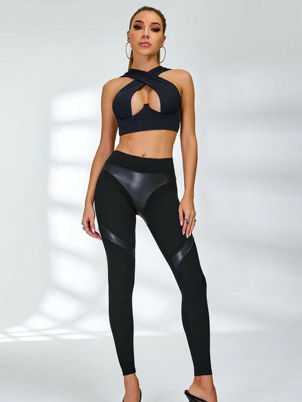 Black Cross Super Lift Sports Bra by Lumina Vancouver featuring a supportive design for active wear and exercise.