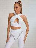 White Cross Super Lift Sports Bra by Lumina Vancouver, supportive athletic bra with a stylish cross design, ideal for active wear.