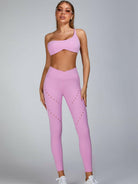Pink Lumina Vancouver Cutout Tailoring Sports Bra with stylish design, breathable fabric, and supportive fit for active wear.