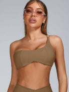 Pink Lumina Vancouver sports bra with stylish cutout tailoring, designed for active wear and workout comfort.