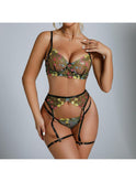 Yellow Daisy 3-piece French lingerie set by Lumina Wear featuring sexy lace bras and matching panties.
