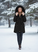 Daisy cozy faux-fur lined parka coat with adjustable fit in tangerine from Lumina Wear, shown in size XXS.