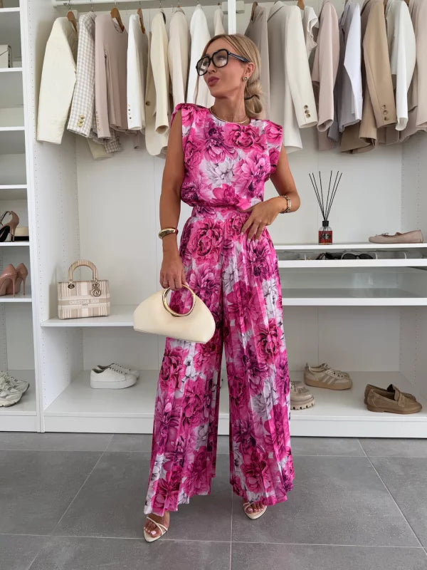 Black Daisy elegant pleated two-piece set by Lumina Wear, featuring a flattering fit and stylish design.