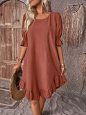 Blue Daisy summer dress by Lumina Wear with tummy covering design, perfect for warm weather and casual occasions.
