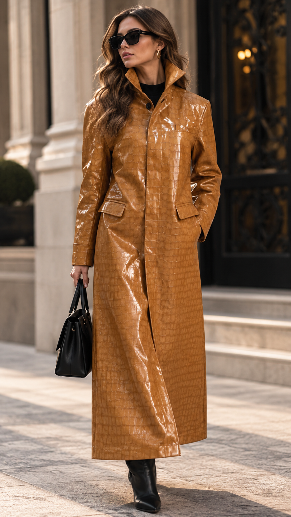 Lumina Wear Constance croc-embossed faux leather trench coat with belted waist