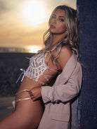 White embroidery lingerie set by Lumina Vancouver, 2-piece delicate lingerie with intricate lace detailing.