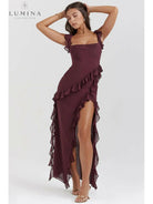 Delilah brown maxi dress by Lumina Vancouver featuring a comfortable, flowing design perfect for casual or elegant wear.