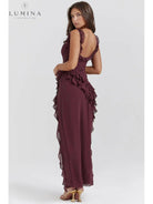 Beautiful brown Jacqueline maxi dress by Lumina Vancouver, showcasing a comfortable, flowing design perfect for casual wear.
