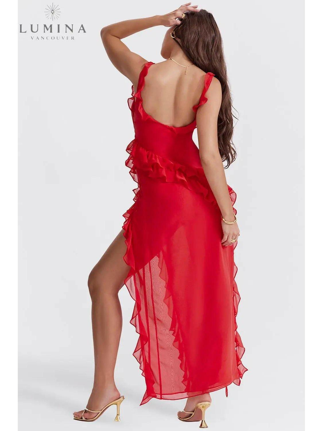 Brown Jacqueline maxi dress by Lumina Vancouver, stylish and comfortable long dress with a flowy silhouette.