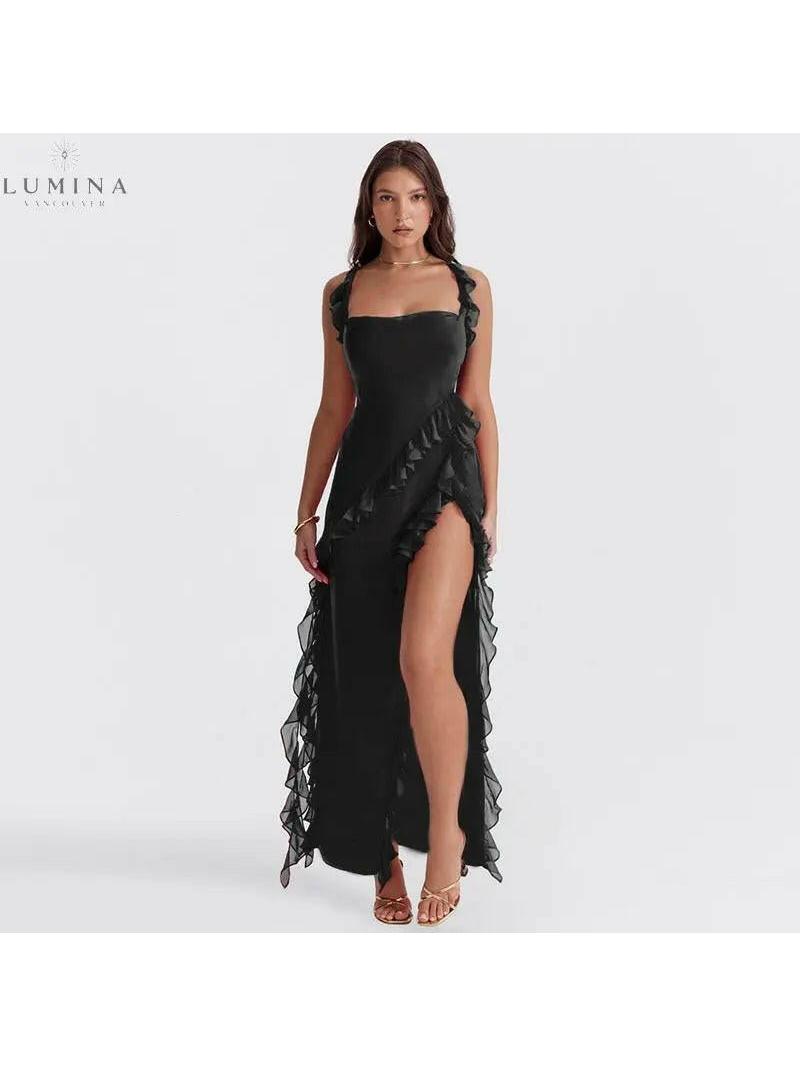 Brown Jacqueline maxi dress by Lumina Vancouver, featuring a comfortable, flowing design perfect for casual or special occasions.
