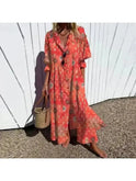 Colorful boho maxi dress from Lumina Wear with vibrant multi-color patterns and flowing fabric, perfect for casual summer wear.