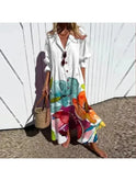 Colorful boho maxi dress by Lumina Wear featuring a vibrant, multi-color design and flowing silhouette.