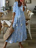 Blue Dianna Boho Tummy Coverage Dress by Lumina Wear, featuring flowy fabric and relaxed fit, perfect for casual summer wear.