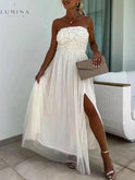 Lumina Wear Dorothy white one-shoulder flowy maxi dress, elegant evening dress perfect for wedding guests