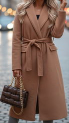Isabelle | Belted Long Camel Wrap Coat - Lumina - Lumina Vancouver