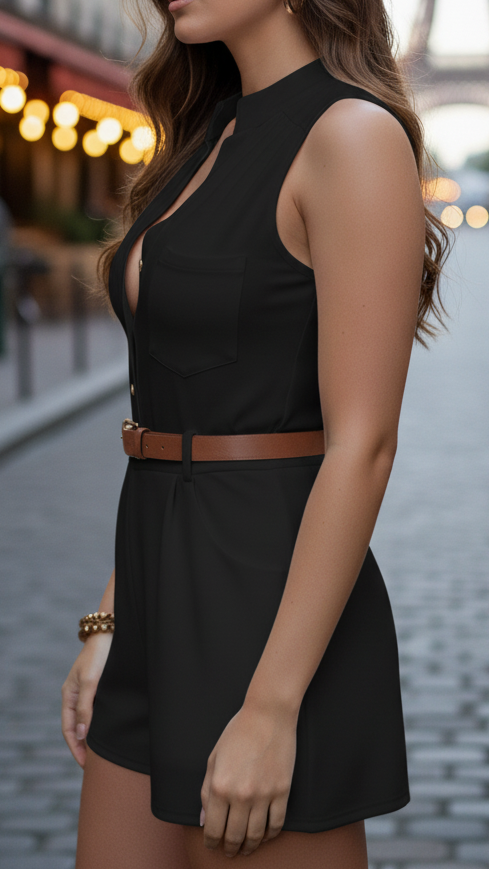 Luna | Plunging V-Neck Belted Romper - Lumina Vancouver - Lumina Vancouver