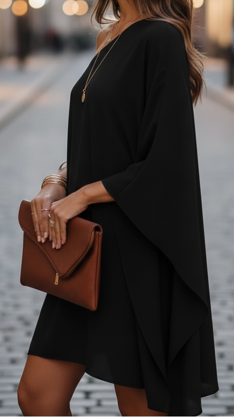 Black Eclipse Nightfall one-shoulder draped mini dress by Lumina Vancouver, showcasing elegant design and stylish fit.