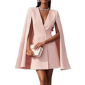Lumina Wear Elara double-breasted cape mini dress in apricot, stylish short dress with cape detail for a chic look.