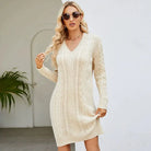 Women’s Knit Dress – Slim Fit – Wool Blend Cable Knit – V-Neck – Long Sleeve – Mini Length by Lumina Vancouver