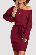 Lumina Wear Elara knit sweater dress in ribbed tangerine red, featuring a mini length and cozy, stylish fit.