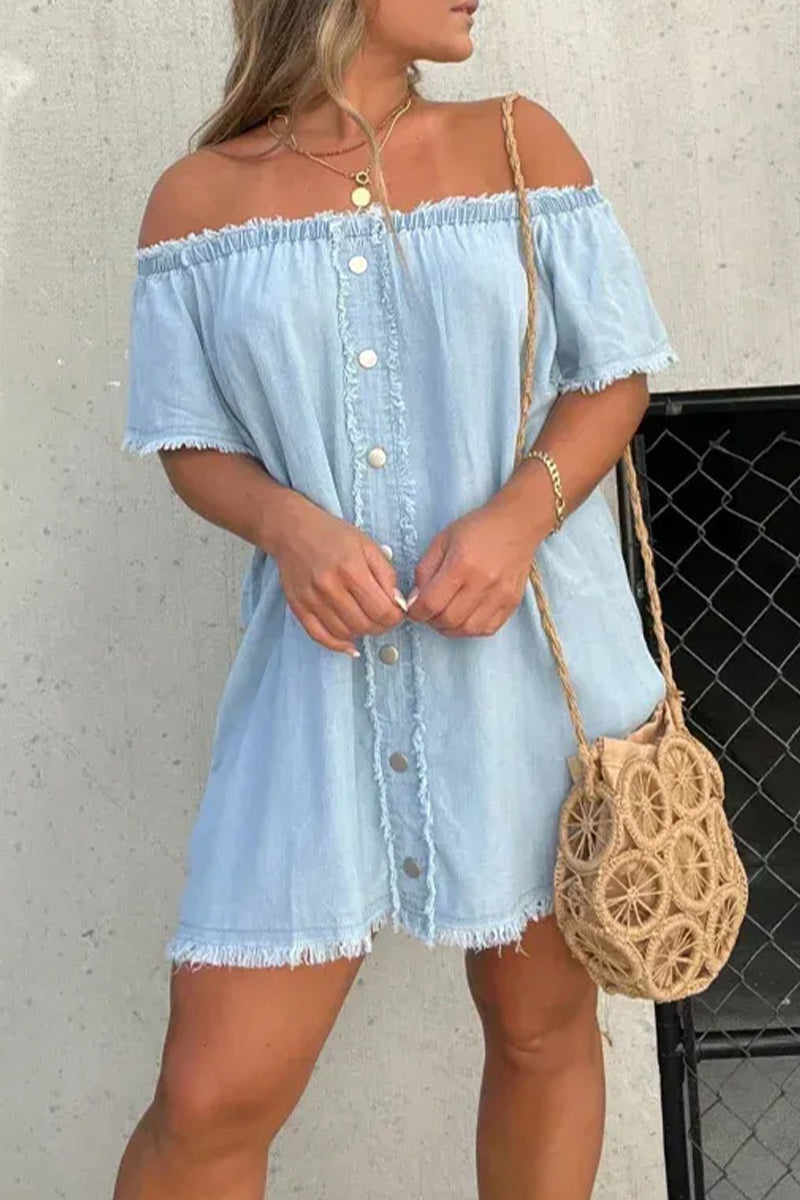 Elara | Off-Shoulder Denim Dress - Lumina - Lumina Vancouver
