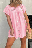 Black Elara off-shoulder denim mini dress by Lumina Wear, shown on a model with a casual, stylish look.