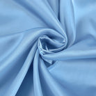 Blue satin Marit mini gown with halter neck by Lumina Vancouver, shown on a dress form with elegant draping.
