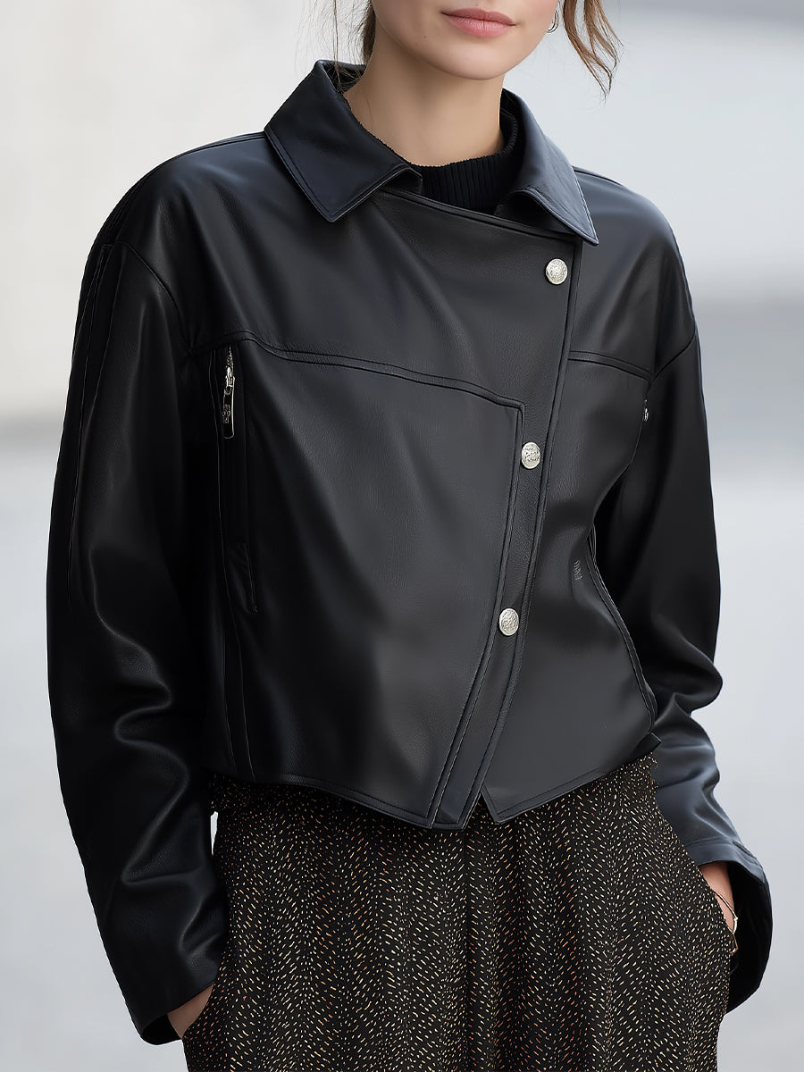Elena | Asymmetrical Faux Leather Jacket - Lumina Vancouver - Lumina Vancouver