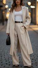 Beige Elena Belted Wrap Coat by Lumina Wear, shown in size XS with a stylish belt and classic wrap design.