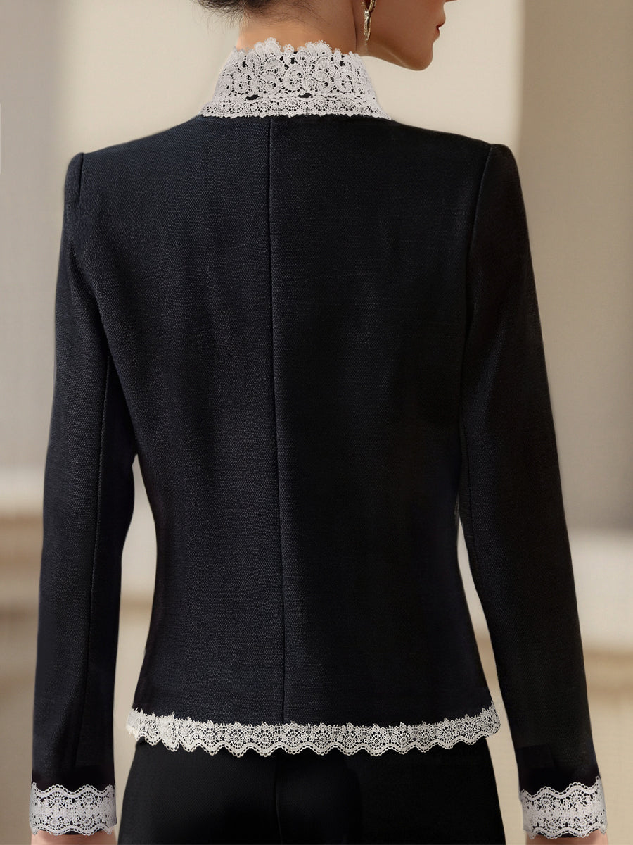 Elena | Blazer with Contrast Lace Trim - Lumina - Lumina Vancouver