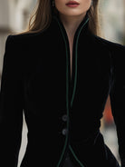 Black Aurelie blazer with contrast trim from Lumina Wear, shown on a model, featuring tailored fit and stylish design.