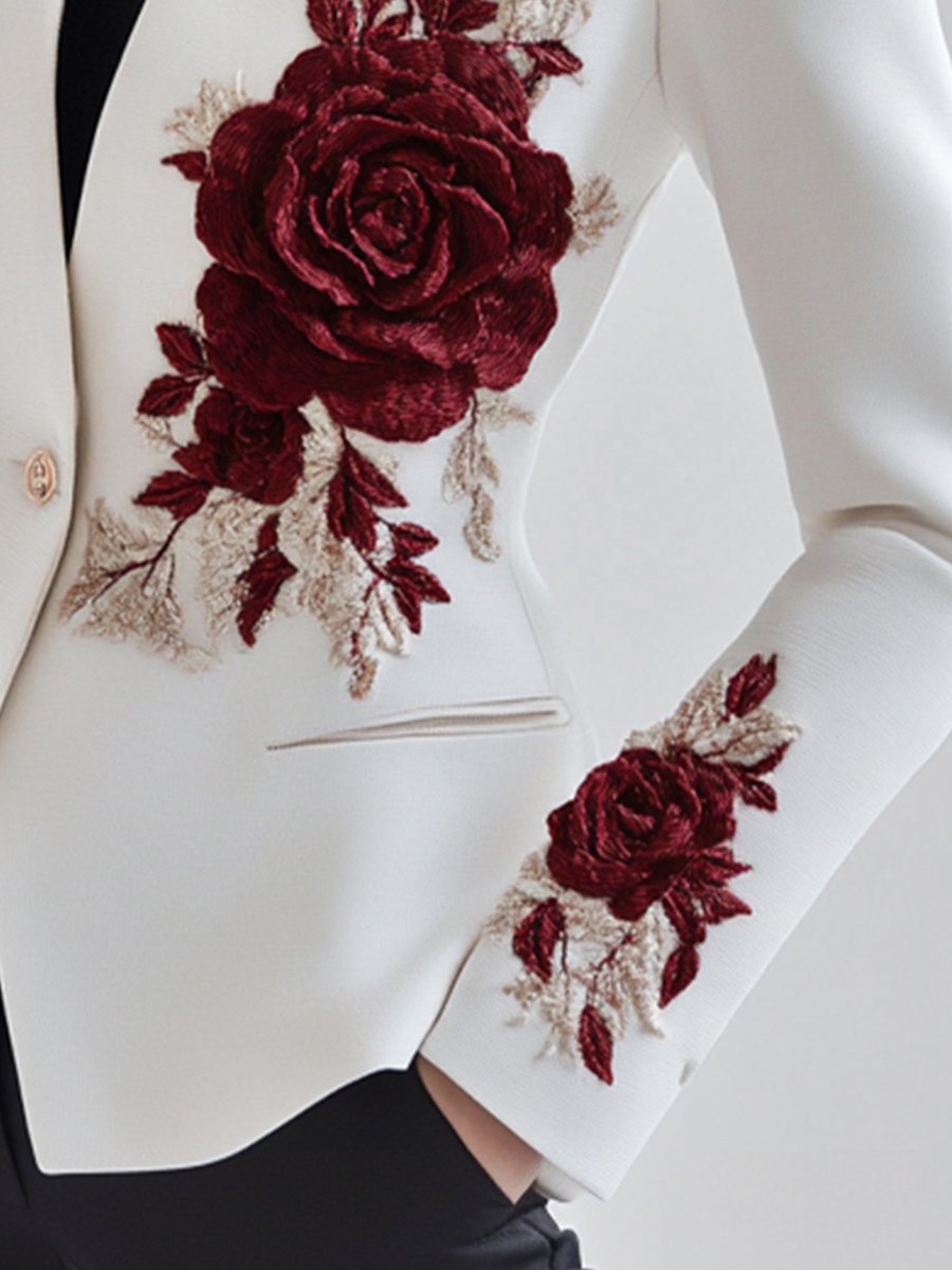 Elena | Blazer with Red Rose Embroidery - Lumina Vancouver - Lumina Vancouver