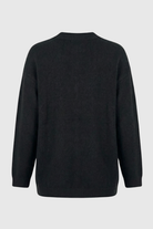Black knit cardigan with ribbed details from Lumina Wear's Elena collection, featuring a cozy, stylish sweater for casual wear.