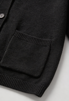 Black knit cardigan with ribbed details from Lumina Wear's Elena collection, cozy and stylish for casual wear.