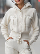 White Marla cropped hoodie jacket by Lumina Vancouver, featuring a stylish, fitted design and comfortable fabric.
