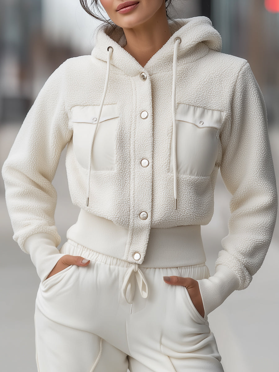White Marla cropped hoodie jacket by Lumina Vancouver, featuring a stylish, fitted design and comfortable fabric.
