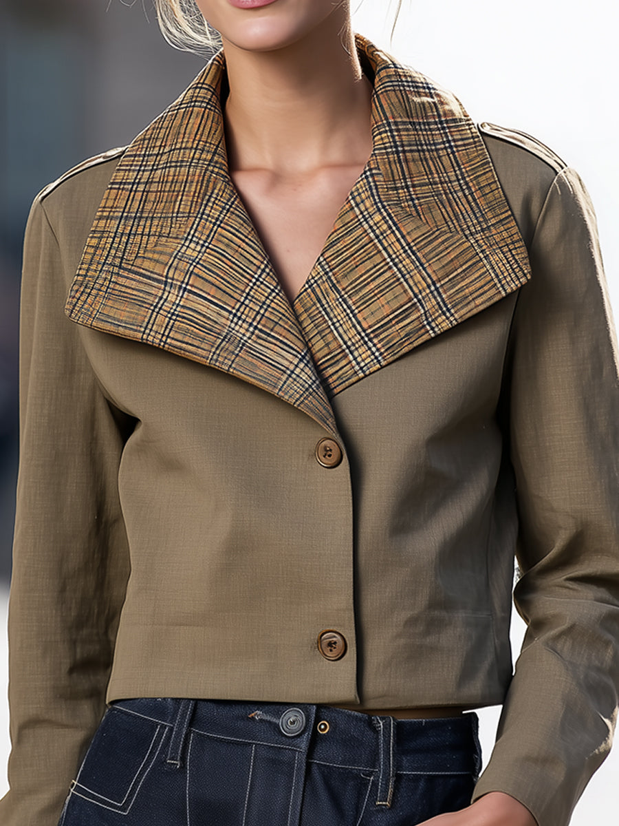 Elena | Cropped Jacket with Oversized Plaid Collar - Lumina Vancouver - Lumina Vancouver