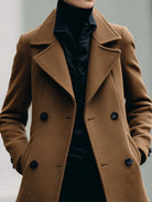 Camel double-breasted jacket by Lumina Vancouver, featuring a stylish, tailored fit and classic lapel design.