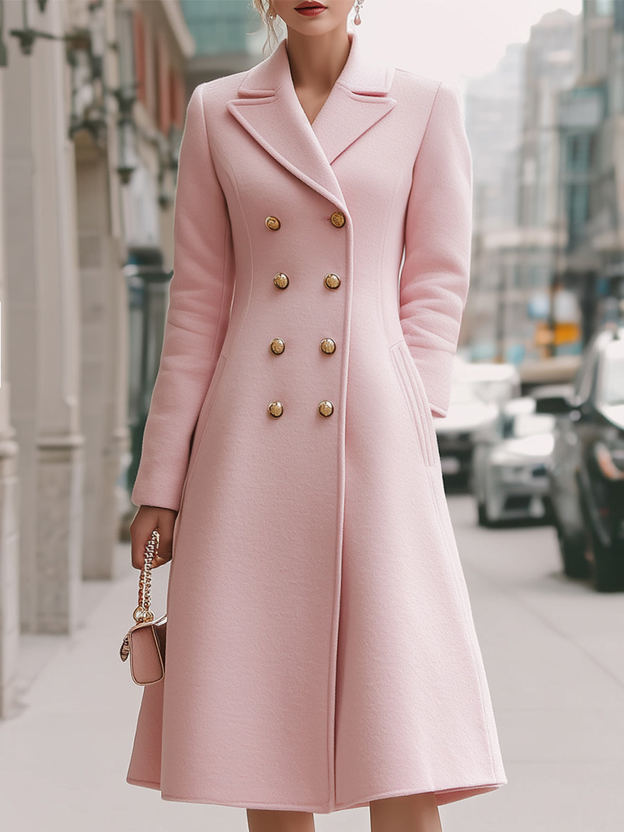 Lumina Vancouver Simone double-breasted wool coat in blush pink, tailored with classic lapels and button details.