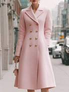 Lumina Vancouver Simone double-breasted wool coat in blush pink, tailored with classic lapels and button details.