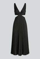 Elegant black pleated dress from Lumina Wear featuring a flattering silhouette, perfect for formal occasions.