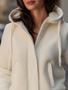 Lumina Vancouver Ivy hooded jacket with contrast-trim fleece patchwork in white, featuring stylish design and cozy fabric.