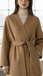 Camel Kimono-Style Coat with Belt by Lumina Vancouver, featuring a relaxed fit and elegant design.