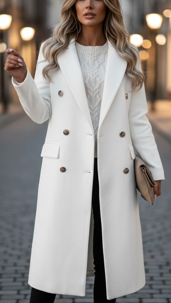 Lumina Vancouver Elena Prestige longline double-breasted white coat, XS size, stylish and warm outerwear for women.